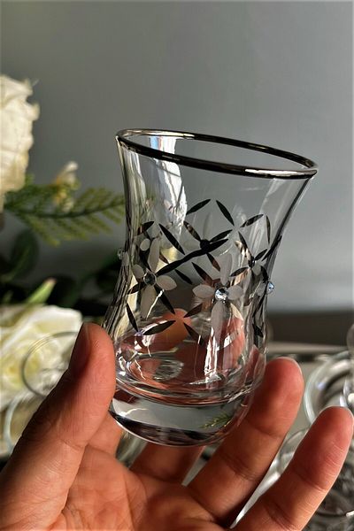 Paşabahçe Decostyle 62561 - 12 Piece Thick Sole Silver Patterned Tea Set 100 Cc