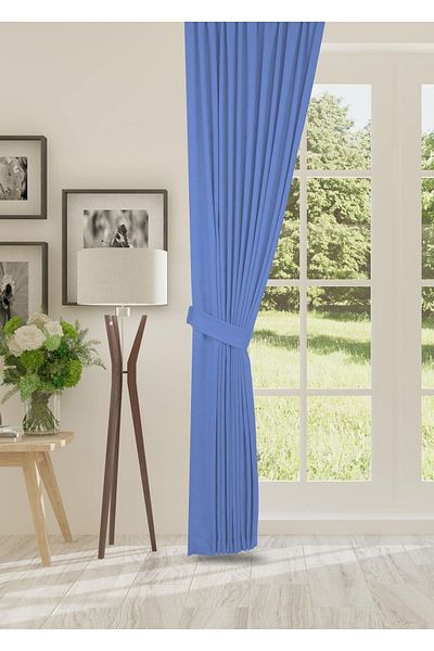 cheap's home Honeycomb Textured Velvet Woven Plain Stitching Extrafor Drawstring Background Curtain (NDIGO BLUE)