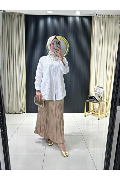 SZ-5443 Saten kırıştırma etek  CAMEL