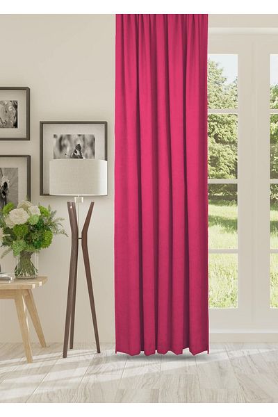cheap's home Honeycomb Textured Velvet Woven Plain Stitching Extraphore Drawstring Background Curtain (FUCHIA)
