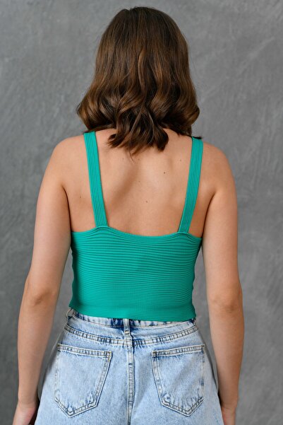 bayansepeti Zöld Degaje gallérú termésblúz - rugalmas camisole szövet, pántos kivitel 8801