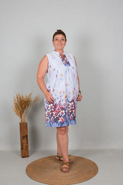 Truva XXL TruvaXxl Plus Size - Light Blue Print Sleeveless Dress Elb682