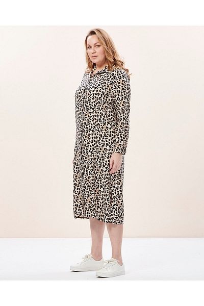 EVEN plus size فستان قميص كبير الحجم من الفيسكوز بطبعة جلد الفهد مع جيوب