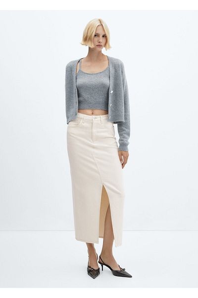 MANGO Women's Ecru Skirt - Model57091174
