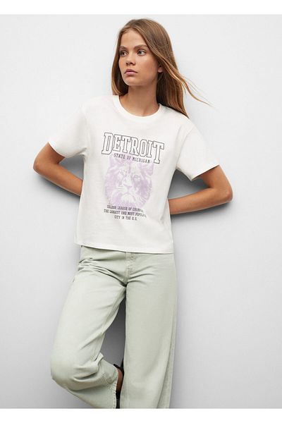 MANGO Kids Κοριτσίστικο εκρού T-Shirt