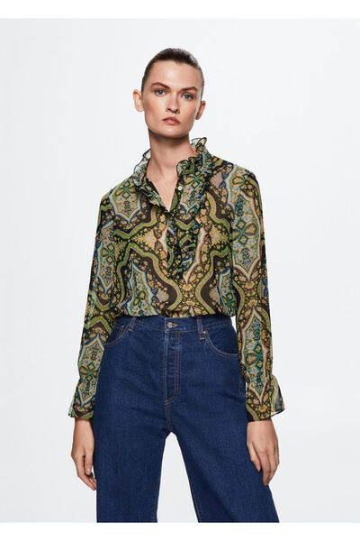 MANGO Woman Grüne Damenbluse - 37067765