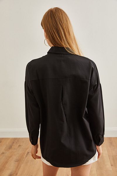 Olalook Černá listová košile s flitry – dámská tkaná GML-19001226