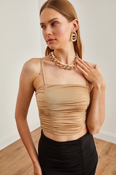 Olalook Μπεζ Strappy Drape Μπλούζα - Γυναικεία BLZ-19002695