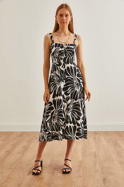 Olalook Damen-Strickkleid mit großem Blumenmuster und schwarzem Reißverschluss ELB- 19000615