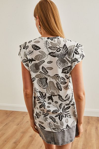 Olalook Tricou negru din bumbac cu model floral pentru femei - TSH-19000819