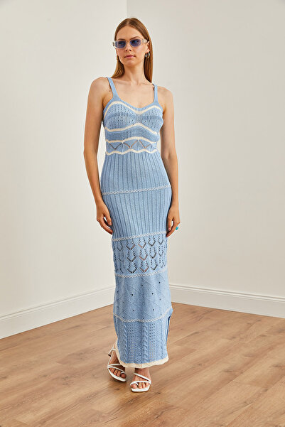 Olalook Baby Blue Maxi Knitwear Summer Dress - Strappy and Openwork, Unlined ELB-19002211