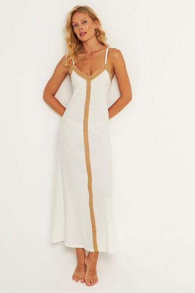 Cool & Sexy Ecrufarbenes Midi-Strandkleid – Wickel-Accessoire für Damen EY2839
