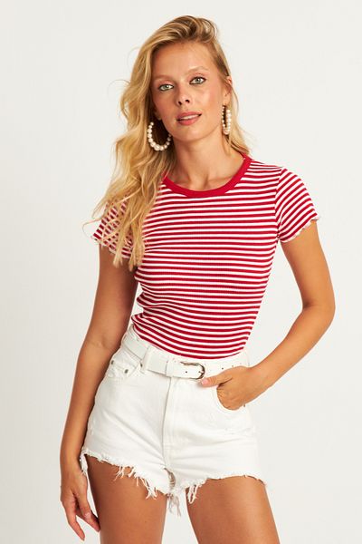 Cool & Sexy Red-White Striped Women's Blouse - XL2005