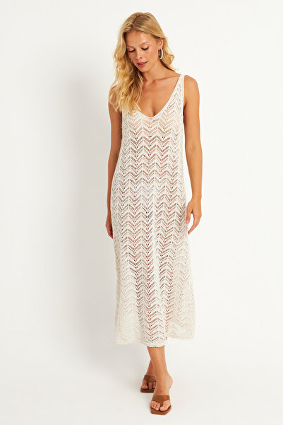 Cool & Sexy Ecru Knitwear Midi női strandruha - HC1482