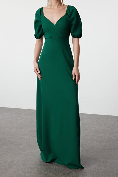Trendyol Collection Emerald Green A-Cut μακρύ βραδινό φόρεμα - Φόρεμα επιστροφής στο σπίτι TPRSS24AE00210