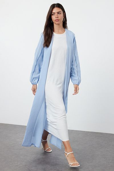 Trendyol Modest Modrá tkaná čepice s třpytivým detailem - Ferace/Abaya TCTSS24KF00035
