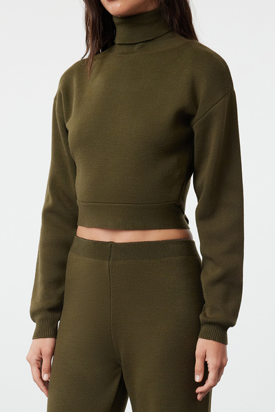 Trendyol Collection Crop Knitwear Set - Khaki Color, Tie Detailed, Twoaw21Au0093