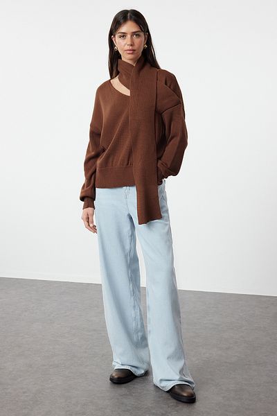 Trendyol Collection Schal Strickpullover Braun - TWOAW25KZ00067