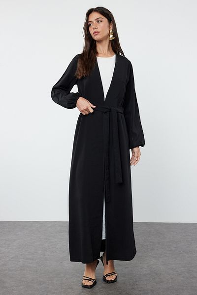 Trendyol Modest Schwarze gewebte Glitzerkappe - Ferace/Abaya TCTSS24KF00035