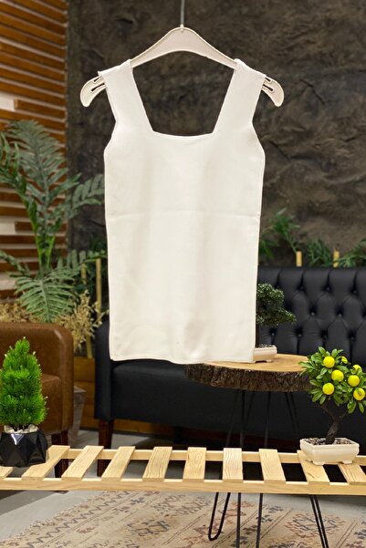 sahnemoda Μακρύ πλεκτό μπλουζάκι με τετράγωνο λαιμό