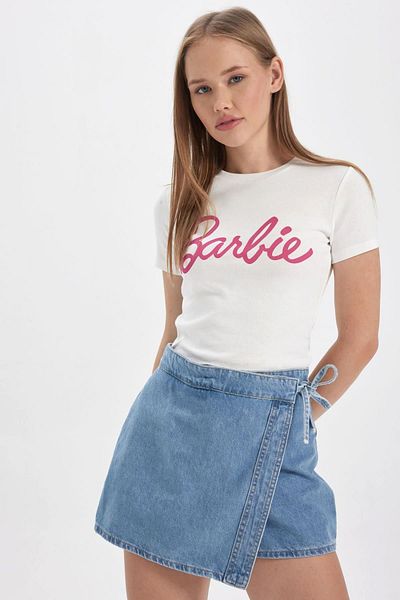 DeFacto Coool Barbie Fitted Crew Neck Rib Short Sleeve T-Shirt B1092Ax23Hs