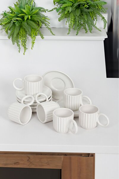 Akkoyunlu home طقم فناجين قهوة تركية بيضاء لـ 6 أشخاص - 90 مل