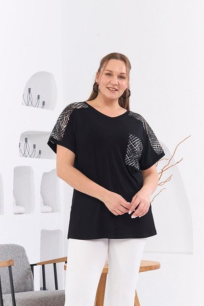 RMG Large Size Black T-Shirt with Pocket and Shoulder Detail