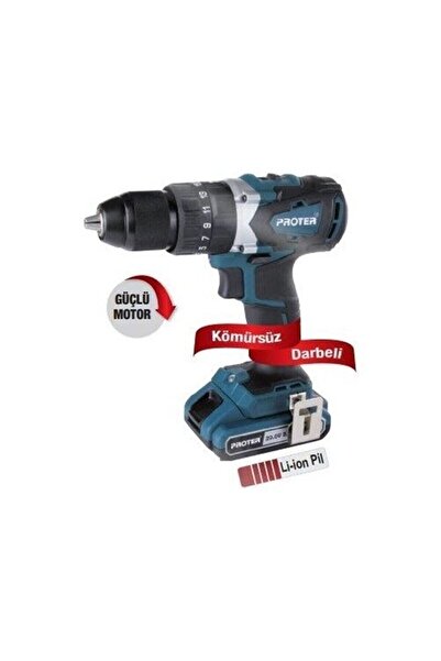 Proter PST 720 BL 20V 2.0 AH Li-ion ÇİFT AKÜLÜ KÖMÜRSÜZ DARBELİ MATKAP VİDALAMA