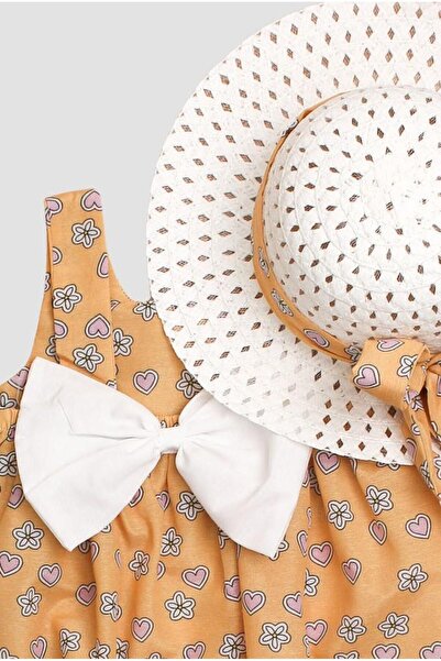 Chicsy Baby Şapkalı Kalpli ve  Çiçek Desenli  Kız Bebek Elbisesi