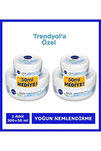 NIVEA Nemlendirici Soft Bakım Kremi , El Yüz Vücut, Besleyici, Jojoba Yağı, E Vitamini 300 + 50 ml 2 ADET
