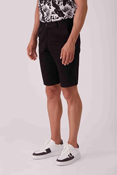 Dufy Siyah Erkek Regular Fit Düz Casual Short - 86798