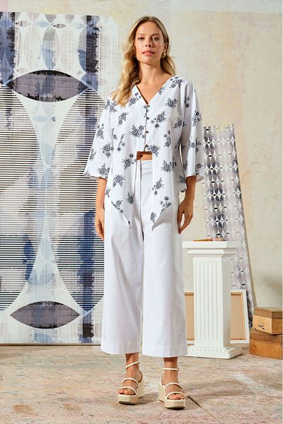 UPGRADE Cămașă cu mânecă liliac cu model floral bleumarin