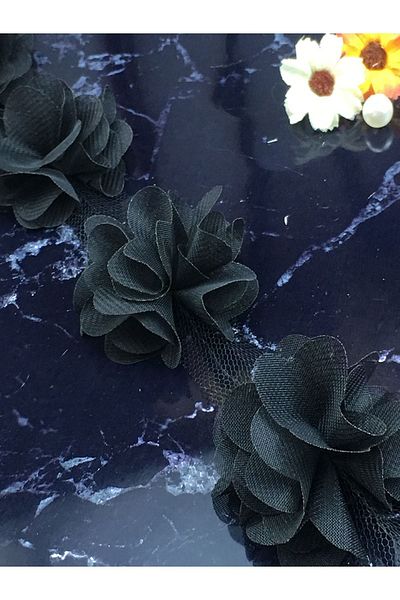 E Elmas Laser Cut Chiffon Flower (59 - 60 Τεμάχια) - Μαύρο