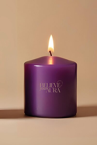 Believe Your Aura Sandal Ağacı Kokulu Silindir Mum - %100 Doğal Soya Mumu Mor...