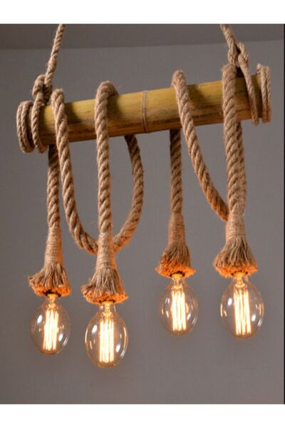 SunayAhşap Ahşap Avize Cafe Bar Restoran Salon Otel Için Avize Özenerek Elle Yapılmış Halatlı Avize