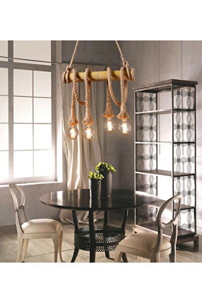 Genel Markalar Bambu Avize 4 Lü Rustik Jüt Halat Sarkıt Avize ,ahşap Avize