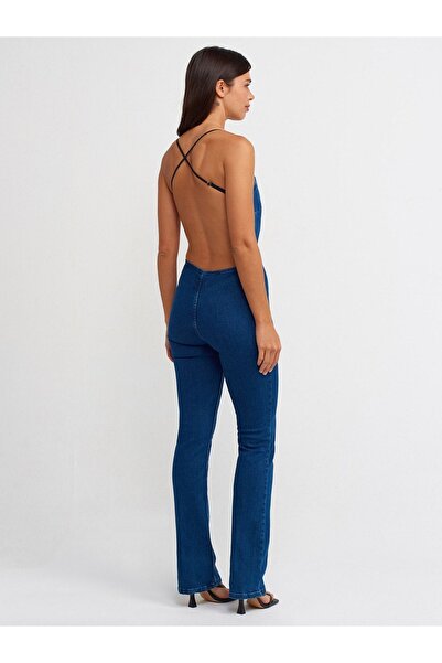 Dilvin 71321 Jumpsuit with Thin Elastic Back-Navy Blue