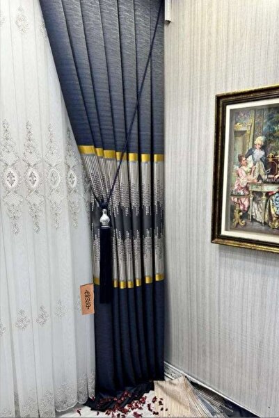 Elisya Home Pano Fon Perde Çift Kanat Sık Pileli Jakarlı Yarı Parlak Desenli