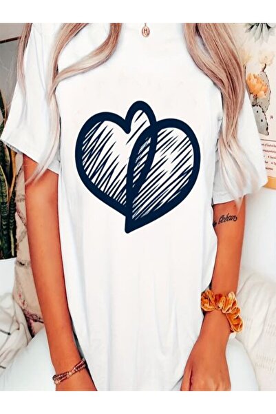 CLASSY.MODA قميص تيشرت سوبريم للنساء - أبيض مطبوع قصة فضفاضة برقبة دائرية وأك...