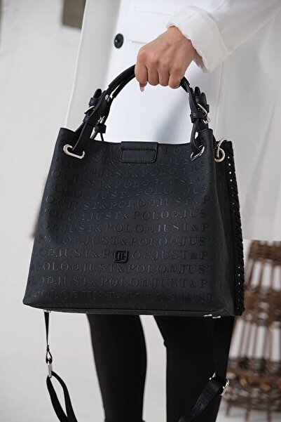 Just Polo Kadın Siyah Gofraj Baskılı El Ve Omuz Çantası