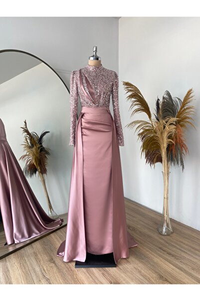 RDEMM فستان سهرة ثنيات - مزين بالترتر، موديل بيرا