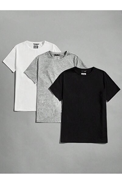 coolart Λευκό Γκρι Μαύρο Oversize T-Shirt - Σετ 3 τεμαχίων με κοντομάνικα καλ...