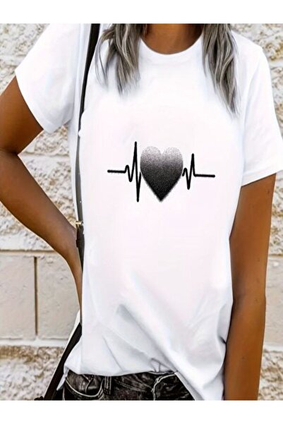 CLASSY.MODA Γυναικείο T-Shirt Single Jersey - Λευκό εμπριμέ μπλουζάκι με κοντ...