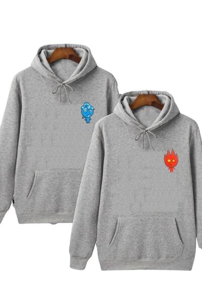 coolart Σετ 2 τεμαχίων Φούτερ Fire and Water Lover - Γκρι με στάμπα, Oversize...