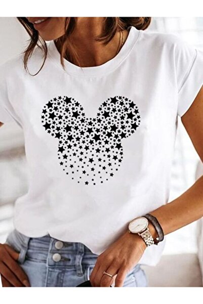 CLASSY.MODA Γυναικείο T-Shirt Single Jersey - Λευκό εμπριμέ μπλουζάκι με κοντό μανίκι με λαιμόκοψη