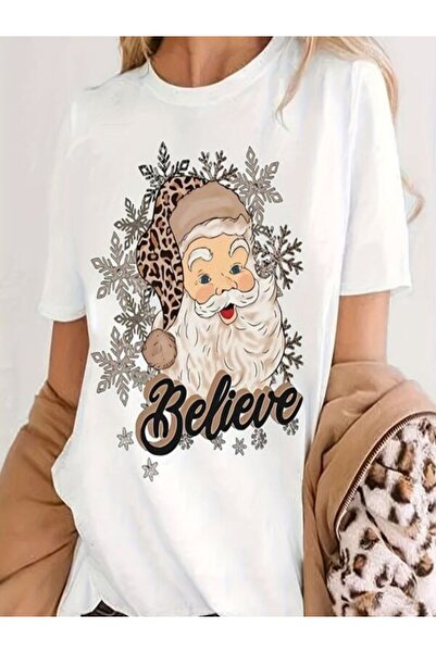 CLASSY.MODA تي شيرت نسائي من جيرسي واحد - تي شيرت أبيض مطبوع كبير الحجم بياقة...