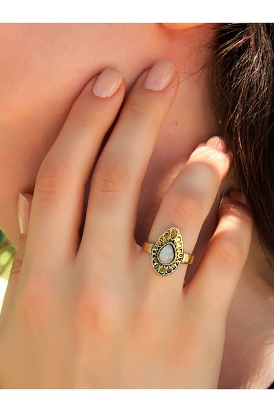 esha Natural Stone Antique Drop Model Women's Ring - Adjustable euy33ay