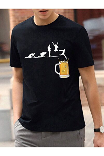 coolart Tricou Beer Walking - Tricou oversize cu imprimeu negru, de vară, cu ...
