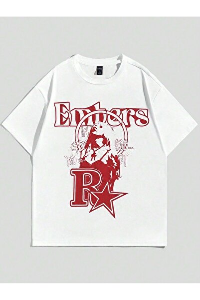 coolart Tricou Embers - Tricou supradimensionat cu imprimeu alb, de vară, cu ...