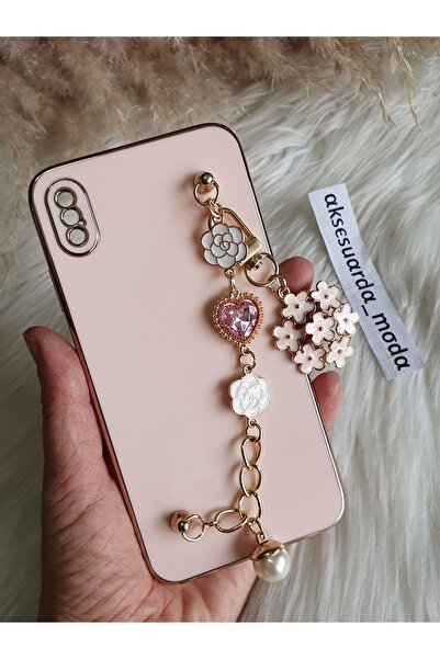 Aksesuarda Moda حافظة ليزر متوافقة مع هاتف iPhone XS MAX مع زهور وأحجار ولؤلؤ